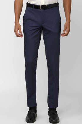 textured polyester blend slim fit men's trouser - grey