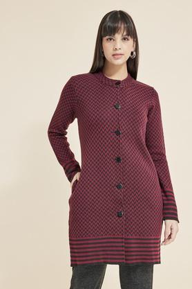 textured polyester blend women's winter wear jacket - black