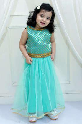 textured polyester full length girls clothing set - seagreen