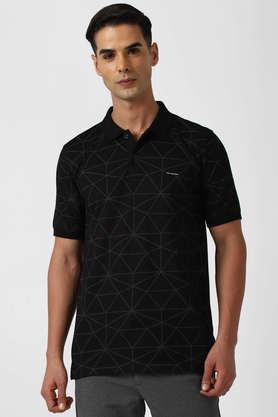 textured polyester polo men's t-shirt - black