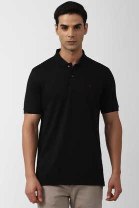 textured polyester polo men's t-shirt - black