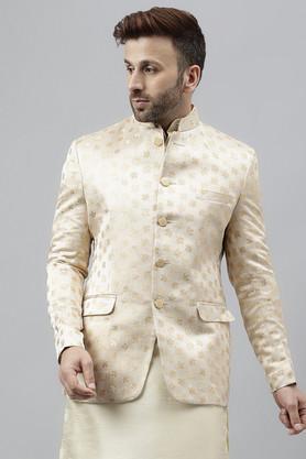 textured polyester regular fit men's blazer - cream