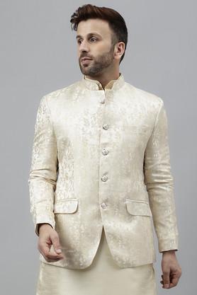 textured polyester regular fit men's blazer - cream