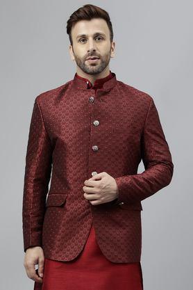 textured polyester regular fit men's blazer - maroon