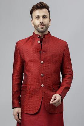 textured polyester regular fit men's blazer - maroon