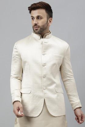 textured polyester regular fit men's blazer - natural