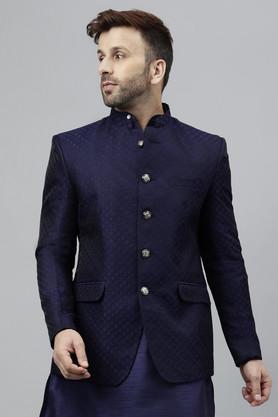 textured polyester regular fit men's blazer - navy
