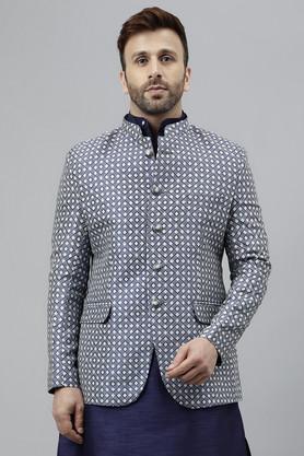 textured polyester regular fit men's blazer - navy