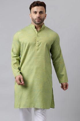 textured polyester regular fit men's kurta - pista green