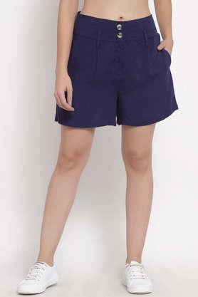textured polyester regular fit women's shorts - navy