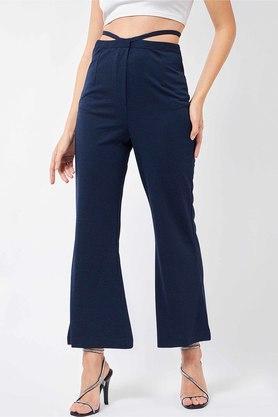 textured polyester regular fit womens boot cut pants - blue