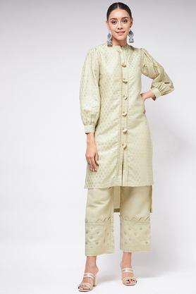 textured polyester round neck women's casual wear kurta - pista green