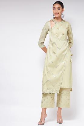 textured polyester round neck women's casual wear kurta - pista green