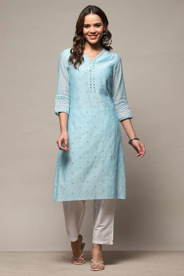 textured polyester round neck womens party wear kurta