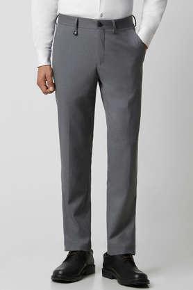 textured polyester skinny fit men's formal wear trousers - grey