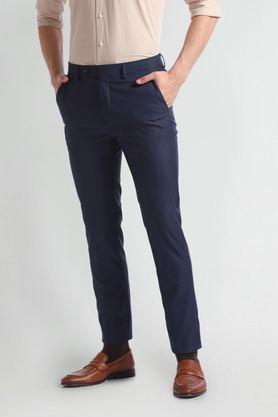 textured polyester skinny fit men's trousers - navy