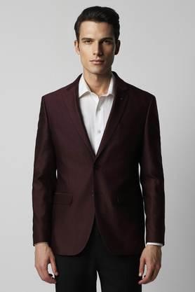 textured polyester slim fit men's casual blazer - red