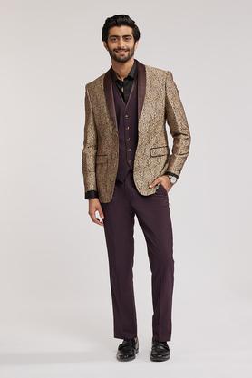 textured polyester slim fit men's casual suit - multi