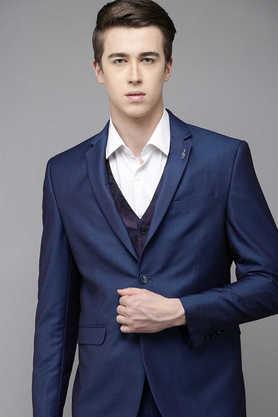textured polyester slim fit men's casual suit - navy