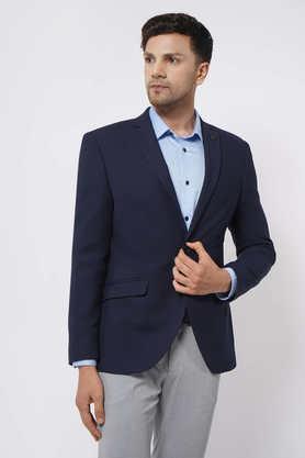 textured polyester slim fit men's casual wear blazer - navy