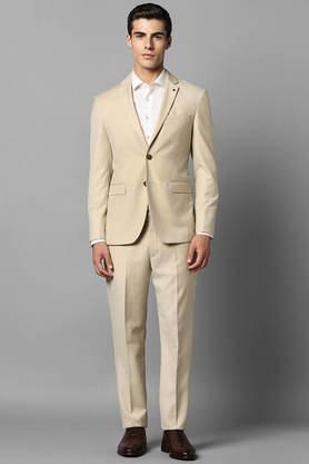 textured polyester slim fit men's festive wear suit - natural