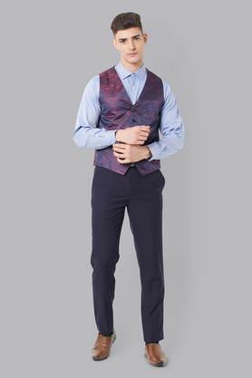 textured polyester slim fit men's festive wear suit - purple