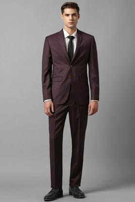 textured polyester slim fit men's festive wear suit - red