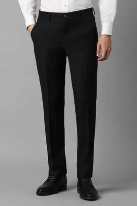 textured polyester slim fit men's formal trousers - black