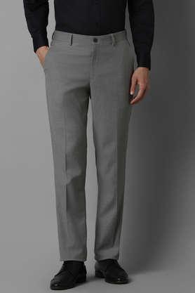 textured polyester slim fit men's formal trousers - grey