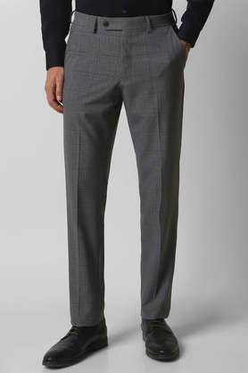 textured polyester slim fit men's formal wear trousers - grey