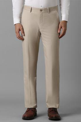 textured polyester slim fit men's formal wear trousers - natural