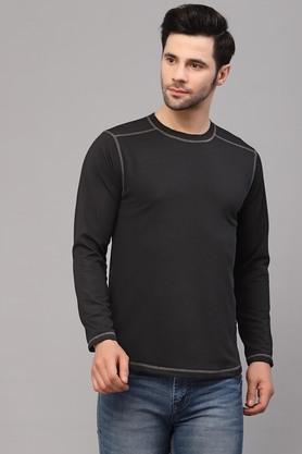 textured polyester slim fit men's t-shirt - black