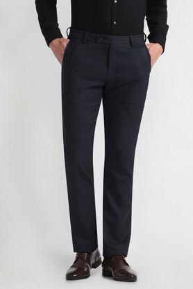 textured polyester slim fit men's trousers - navy