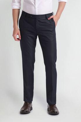 textured polyester slim fit men's trousers - navy