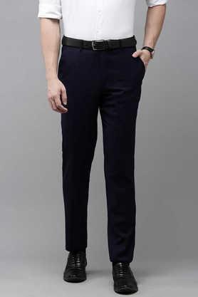 textured polyester slim fit men's work wear trousers - navy