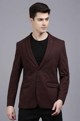textured polyester super slim fit men's casual blazer - maroon