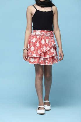 textured polyester tapered fit girls skirt - red