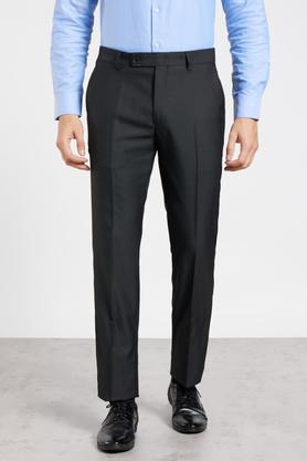 textured polyester viscose slim fit men's trousers - charcoal