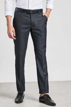 textured polyester viscose slim fit men's trousers - navy