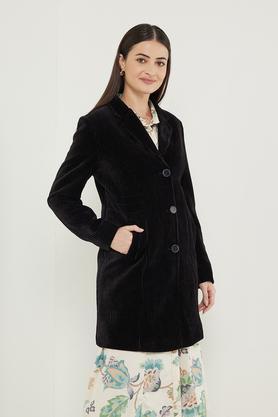 textured polyester women's winter wear jacket - black