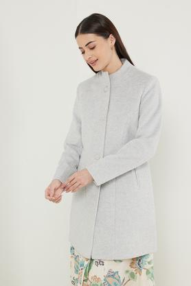 textured polyester women's winter wear jacket - grey