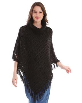 textured poncho with tassels