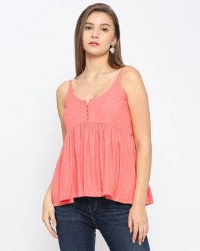 textured print scoop-neck top