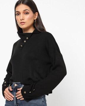 textured pullover with drop-shoulder sleeves
