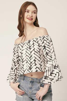 textured rayon blend off shoulder women's top - off white