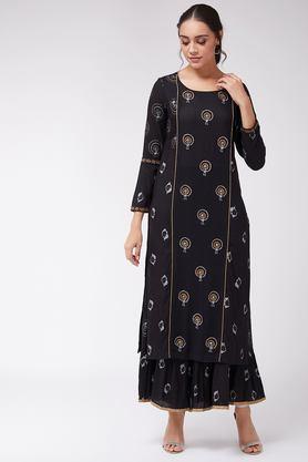 textured rayon round neck women's casual wear kurta - black