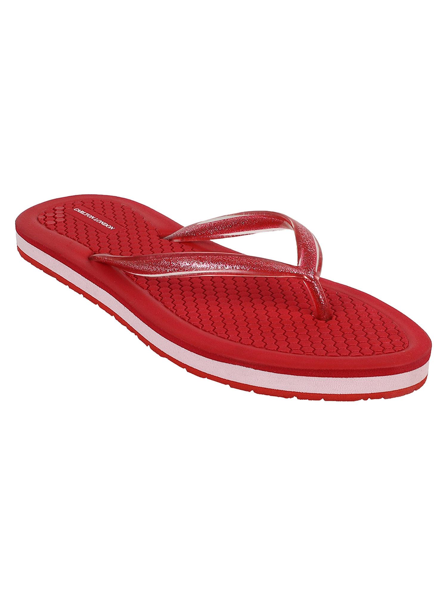 textured red flipflops