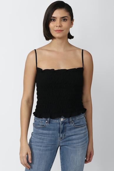 textured regular fit cropped camisole tops