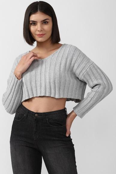 textured regular fit cropped sweaters