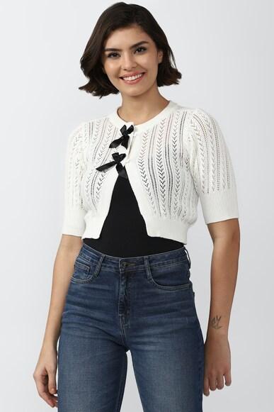 textured regular fit cropped sweaters